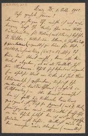 Brief an B. Schott's Söhne : 01.10.1912