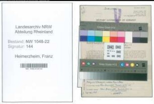 Entnazifizierung Franz Heimerzheim , geb. 19.09.1893 (Geschaeftsfuehrer)