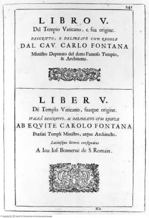Templum vaticanum et ipsius origo - p. 241: Frontespizio del V° libro