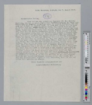 Brief an den S. Fischer Verlag