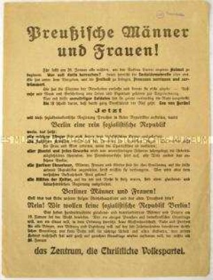 Aufruf der Zentrumspartei zur Wahl der preußischen Landesversammlung 1919