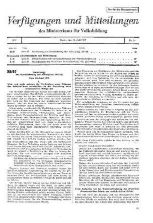 Anweisung zur Durchführung des Schuljahrs 1957/58 : 28/57 vom 18. Juni 1957