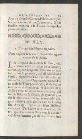 No. XLV. L'Europe chrétienne en paix. Cintre du salon de la Paix, du cóté des appartamens de la Reine.