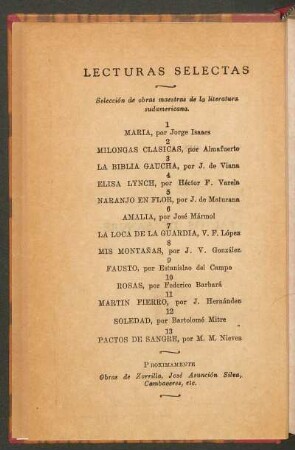 Lecturas selectas : Selección de obras maestras de la literatura sudamericana.
