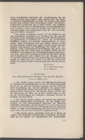 5. Erklärung des Adminstrative Comittee der Jewish Agency vom 27. März 1930