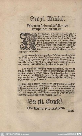 Der XLI. Artickel. Von Kumer und vorboten.