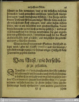 Von Arest, wie derselbige zu gestatten