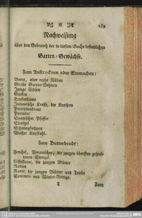 Nachweisung über den Gebrauch der in diesem Buche befindlichen Garten-Gewächse