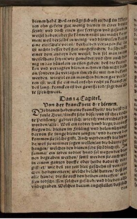 Das 14. Capitel. Von der kranckheit der bienen