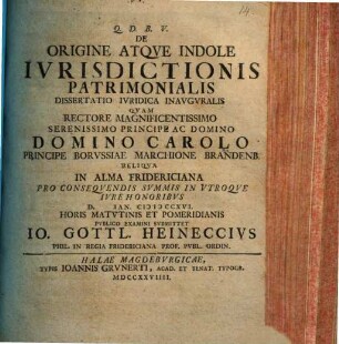 De origine atque indole iurisdictionis patrimonialis diss. iur. inaug.