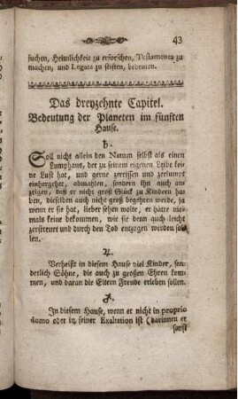 Das dreyzehnte Capitel. Bedeutung der Planeten im fünften Hause.