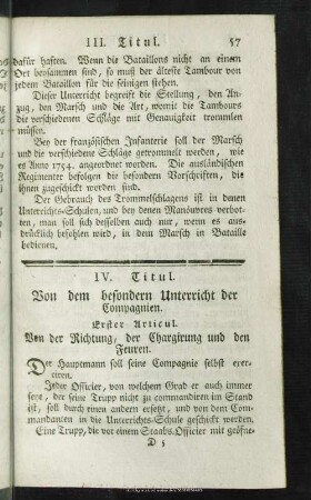 IV. Titul. Von dem besondern Unterricht der Compagnien