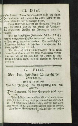 IV. Titul. Von dem besondern Unterricht der Compagnien