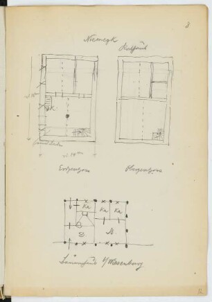 Rathaus, Niemegk / Bauernhaus, Wiesenburg: Grundriss EG, 1.OG Niemegk, Grundriss Wiesenburg (aus: Skizzen- und Fotoalbum 28)