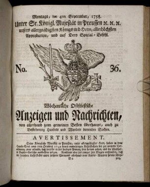 No. 36. Montags, den 4ten September, 1758.