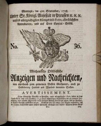 No. 36. Montags, den 4ten September, 1758.