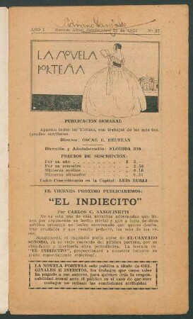 El viernes próximo publicaremos: "El indiecito" por Carlos C. Sanguinetti
