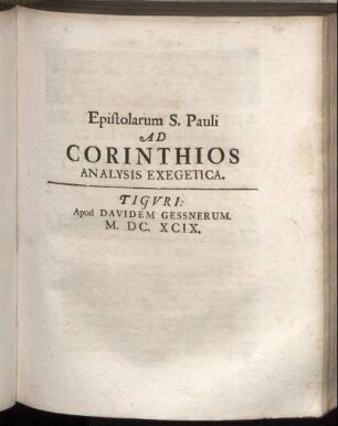Epistolarum S. Pauli Ad Corinthios Analysis Exegetica