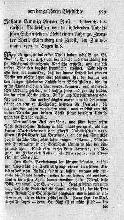 Historisch-litterarische Nachrichten von den itztlebenden Anhaltischen Schriftstellern. T.2.