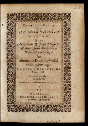 Disputatio Medica De Haemorrhagia Narium