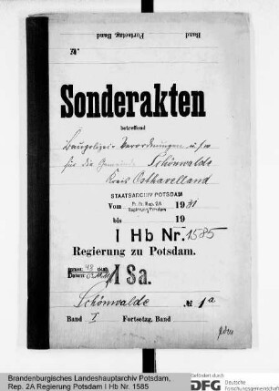 Baupolizeiverordnungen für die Gemeinde Schönwalde, Kr. Osthavelland
