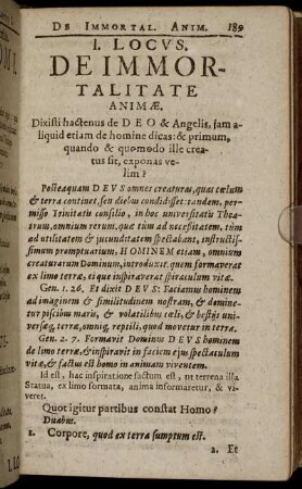 I. Locus. De Immortalitate Animæ.