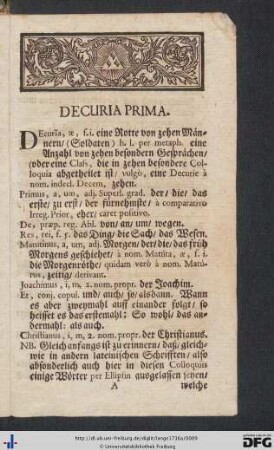Decuria Prima.