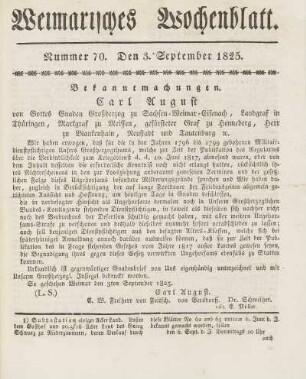 September. 1825 (Nr. 70 - Nr. 78) (unvollständig)