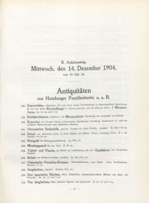 II. Auktionstag. Mittwoch, den 14. Dezember 1904 von 10 Uhr ab. ...