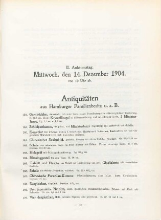 II. Auktionstag. Mittwoch, den 14. Dezember 1904 von 10 Uhr ab. ...