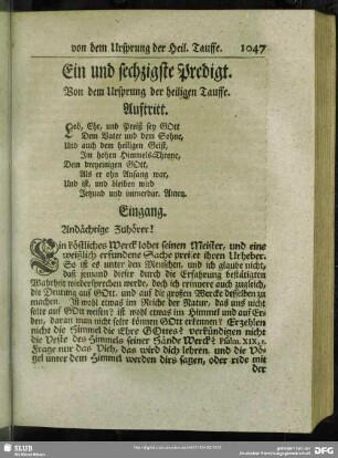 Ein und sechzigste Predigt. Von dem Ursprung der heiligen Tauffe