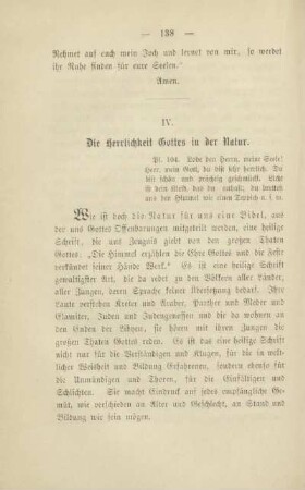 IV. Die Herrlichkeit Gottes in der Natur