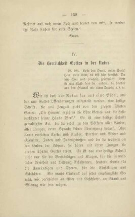 IV. Die Herrlichkeit Gottes in der Natur