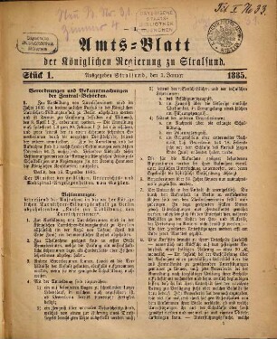 Amtsblatt der Preußischen Regierung zu Stralsund. 1885