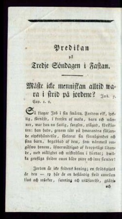 Predikan på Tredje Söndagen i Fastan.