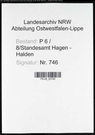 Sterberegister Standesamt Hagen-Halden