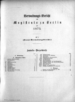 No. I. Verwaltungs-Bericht des Magistrats zu Berlin pro 1876 (Haupt-Verwaltungsbericht)