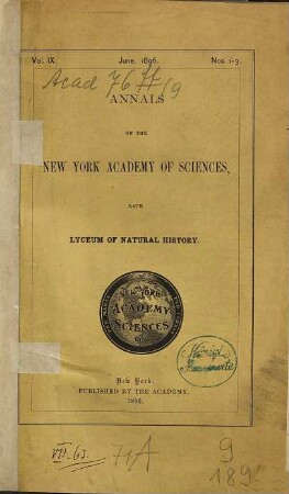 Annals of the New York Academy of Sciences. 9. 1896