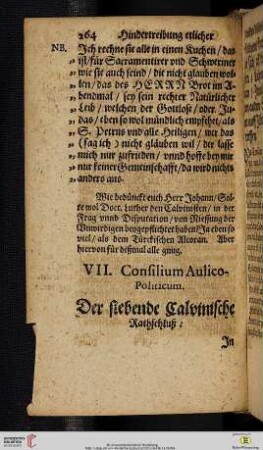 VII. Consilium Aulico - Politicum. Der siebende Calvinische Rathschluß: