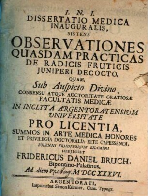 Diss. med. inaug. sistens observationes quasdam practicas de radicis fruticis iuniperi decocto