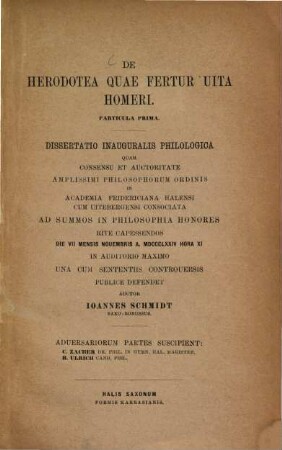 De Herodotea quae fertur vita Homeri, 1