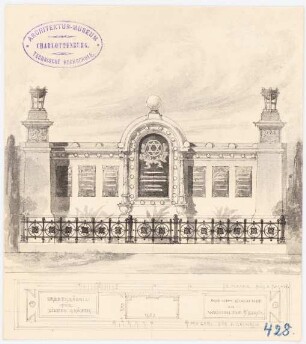 Erbbegräbnis für 7 Gräber auf dem israelitischen Kirchhof, Berlin-Weißensee: Fassade, Grundriss