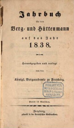 Jahrbuch für den Berg- und Hüttenmann, 1838