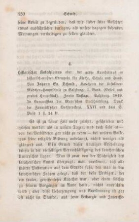 150-157 [Rezension] Schmid, Johann Evangelist, Historischer Katechismus oder der ganze Katechismus in historisch-wahren Exempeln für Kirche, Schule und Haus