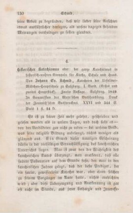 150-157 [Rezension] Schmid, Johann Evangelist, Historischer Katechismus oder der ganze Katechismus in historisch-wahren Exempeln für Kirche, Schule und Haus