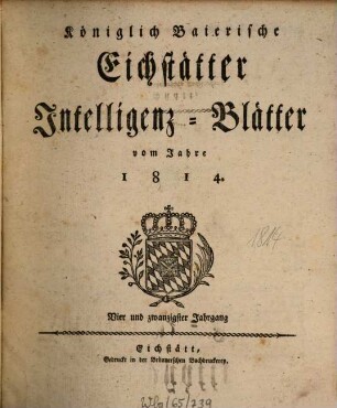 Königlich-Baierisches Intelligenzblatt für den Ober-Donaukreis. 1814 = Jg. 24