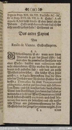 Das andere Capitel Von Realis de Vienna. Grillenfängerey