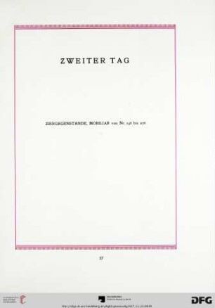 Zweiter Tag – Ziergegenstände, Mobiliar (Nr. 148-276)