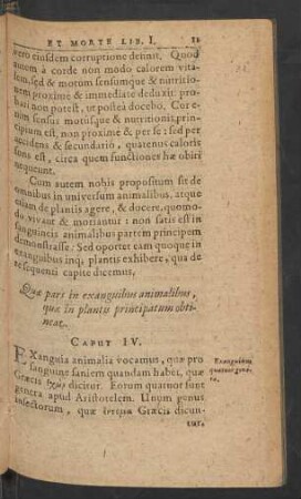 Quae pars in exanguibus animalibus, quae in plantis principatum obtineat. Caput IV.