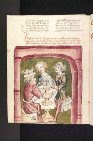 Die Geschichte von der Königin im Turm (Inclusa): Der König, der seine eigene Frau nicht erkennt, beim Gastmahl des Ritters